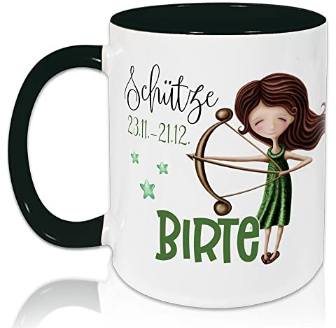 GRAZDesign Tasse Horoskop, Sternzeichen Schütze mit Datum und Namen, personalisiert, Keramiktasse Innen Schwarz, Außen weiß (Schütze)
