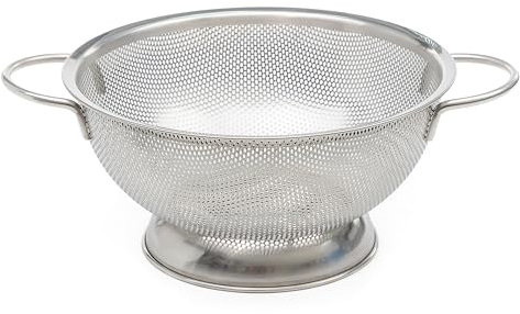SAMMART 25cm Perforated Stainless Steel Sheet Colander with Handle - Strainer for Pasta, Noodle and Fruits (1, 25 cm)