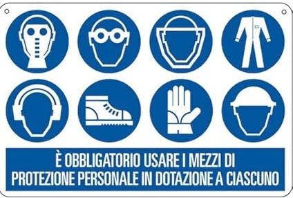 NEW CARTELLO SEGNALETICO - è obbligatorio usare i mezzi di protezione personale in dotazione - Adesivo Extra Resistente, Pannello in Forex, Pannello In Alluminio (ADESIVO 20X31 CM)