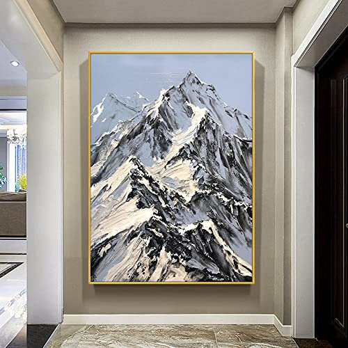 Acrylbilder, handgemalt auf Leinwand, Textur 3D White Snow Mountain Lucky Mountain Goldfolie Mysterious Thick Knife Painting Retro / Abstract Modern Luxury / für Familienwand Wohnzimmer Esszimmer