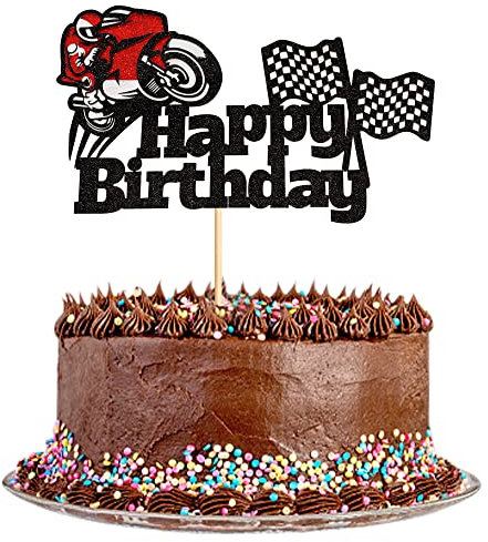 1 décoration de gâteau en forme de moto avec inscription « Alles Gute zum Geburtstag » - Décoration de gâteau pour le sport - Thème de garçon et fille - Fournitures de fête d'anniversaire