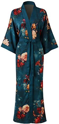 Ledamon Damen Kimono Robe Lang Bademantel Nachthemd für Frauen