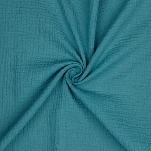 VmG-Store Musselin Double Gauze 61 Farben Meterware Stoff Tex 100 Uni (50 x 135cm) (038 I Blauer Schatten)