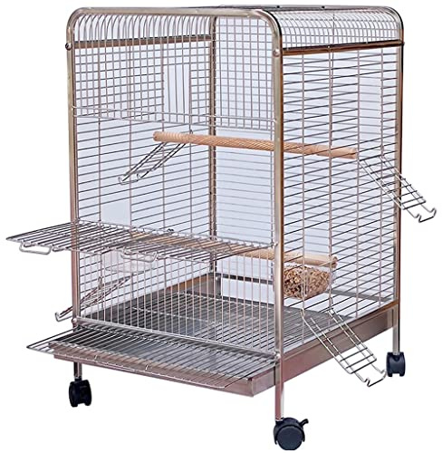 Volieren 202 Edelstahl Vogelkäfig, Bewege Das Rad Taubenkäfig, Ausziehbares Tablett Vogelvolierea, Interaktiver Großer Raum Sittichkäfig (Color : Silver, S : 40 * 40 * 65cm)