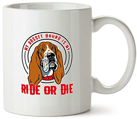 Hippowarehouse My Basset Hound is My Ride or Die Printed Mug Various Colour Options Ceramic Cup Kitchenware 10oz