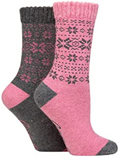 Jeep Ladies Wool Blend Thermal Performance Boot Socks Pack of 2 Charcoal/Rose 4-8
