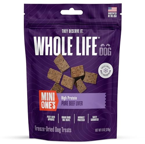 Whole Life Dog Mini Ones Beef Liver Freeze Dried Dog Treats - Human Grade High Protein Food, Healthy Training Snacks, Freeze Dried Food Toppers, USA Made Natural Treats - 6 oz (Pack of 1)