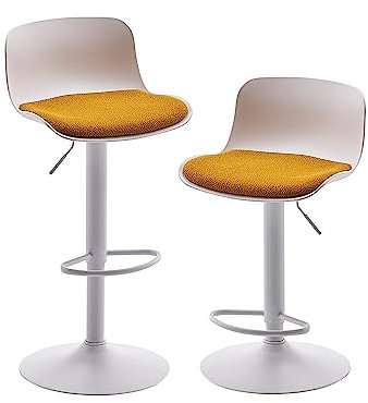 Kidol & Shellder Barhocker 2er Set Esszimmerstuhl Weiß Gelb Fleece Teddy Sitzkissen Drehbar Höhenverstellbar aus Metall Kunststoff Haus Küche Bistro