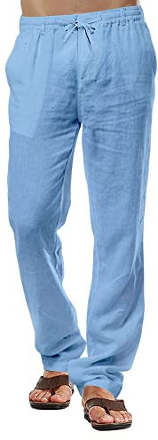 Hommes Lin Pantalons Casual Coton Pantalons été Plage Pantalons léger Cordon Pantalons