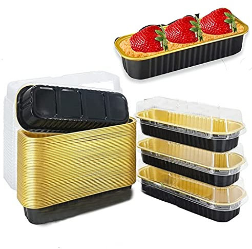 OUKEYI 6.8 Oz Aluminum Foil Mini Loaf Pans With Lids, Rectangle Muffin Tins, Reusable Baking Tins Mini Pans Holders for Muffin Bread Baking 50Pack