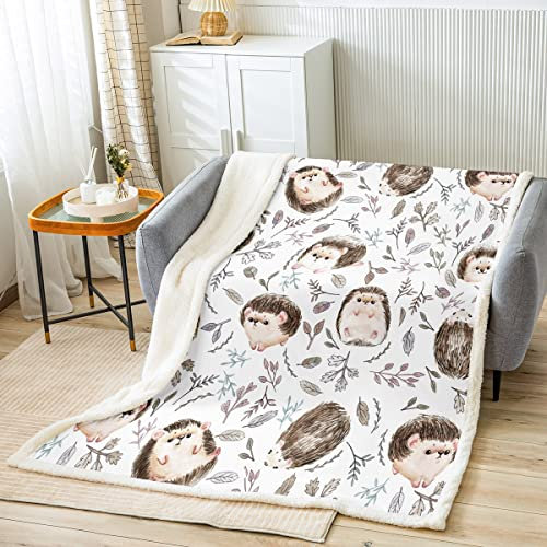 Igel Kuscheldecke Niedlich Igel Wohndecke Igel Muster Decke 100x130cm Tier Drucken Weiß Couchdecke für Kinder Jungen Mädchen Erwachsene Flanell Fleecedecke