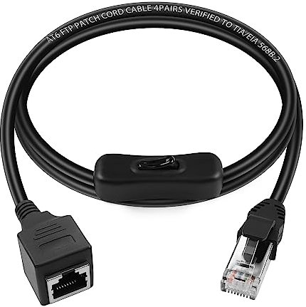 GELRHONR Cavo di prolunga RJ45 con interruttore On/Off,CAT6 Cavo di prolunga della rete Ethernet da maschio a femmina con interruttore 304, per Cat6/Cat5e/Cat5-3.3Ft (M/F)