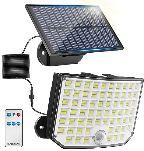 KagoLing Faretti Solari a LED da Esterno, 256 LED 3 modelli Luce Solare LED Esterno con Sensore di Movimento, IP65 Impermeabile Lampada Solare da Esterno con Estensore 5M Giardino Garage 1 Pezzi