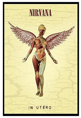 ETOMEY Album-Poster, Motiv: Nirvana In Utero Muziek, Leinwand-Poster, Schlafzimmer-Dekor, Sportlandschaft, Büro, Raumdekoration, Geschenk, ungerahmt, 30 x 45 cm