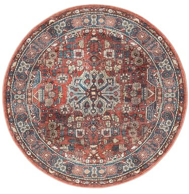 RugVista, Galaxy Oriental, Teppich, Ø 160 cm, Rund, Kurzflor, Orientalisch, Oeko-TEX Standard 100, Wohnzimmer, Schlafzimmer, Esszimmer/Küche, Flur, Büro, Nur chemisch reinigen, Rost/Blau