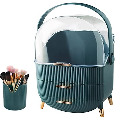 WOOLUCK® Make Up Kosmetik Organizer und Pinsel Organizer,Tragbare Schmink Aufbewahrung mit Staubdichtem Deckel,Skin Care Organizer,Schminke Aufbewahrungssystem (Grün)