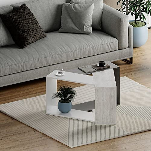 Table basse en bois 100x52h cm en ciment et blanc vintage - Trio