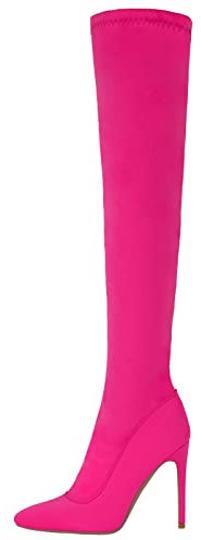 Omeslike Stivali Alti alla Coscia Rosa Elasticizzati con Punta a Punta da Donna, Stivali sopra Il Ginocchio con Tacco a Spillo, Stivali Lunghi Comodi alla Moda, Stivali Alti,Rosa,37