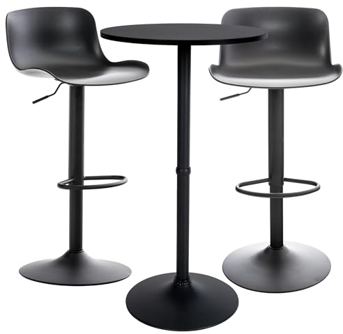 CLP Bartisch-Set Medora I Runder Stehtisch Und 2X Barhocker Mit Kunststoff-Sitz, Farbe:schwarz