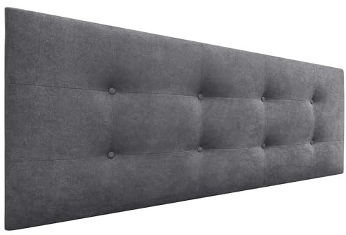 DHOME Kopfteil für Bett, gepolstert, 8 cm dick, gepolsterter Kopf, ACUALINE Stoff und Kunstleder, für Doppelbett (Stoff Aschgrau, 145 cm (Betten 120/135/140))