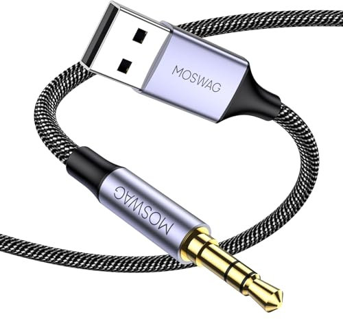 MOSWAG Cavo Audio da USB a 3,5 mm Maschio, Cavo da Jack per Cuffie a USB AUX, Adattatore Jack Audio TRS da 3,5 mm Intrecciato in nylon compatibile con PC, laptop (Non Applicabile per La Ricarica)