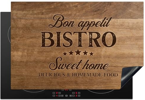 KitchenYeah© Protege Plaque Induction 76x51 cm Deco Cuisine Accessoires Pratique Protection De Vitroceramique Citation - Bistro - Bon appétit - Sweet home - Texture du bois - 76x51 cm