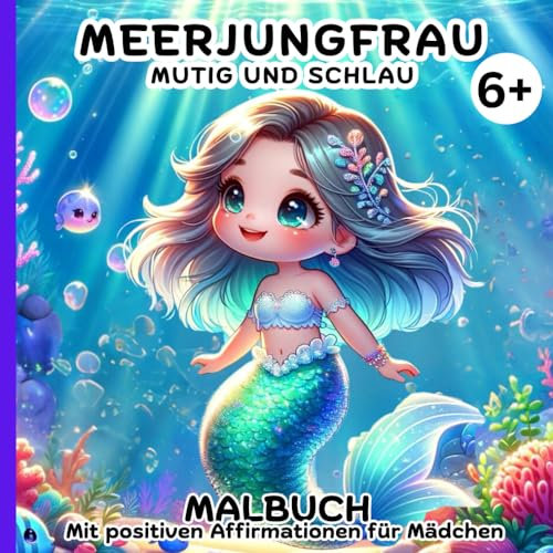 Malbuch Meerjungfrau mutig und schlau-Ausmalbuch mit positiven Affirmationen für Mädchen ab 6 Jahre: 32 Ausmalseiten mit tollem Bild u. je einem ... bei Kindern spielerisch u. kreativ zu stärken
