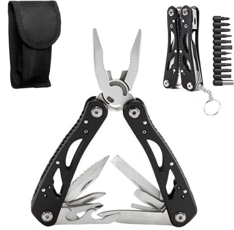 12-in-1 Multi Tool Pliers UK Legal, Foldable Pliers, Camping Pocket Multi-Tool for Men, Multi-Purpose Tool with Screwdriver Set, Stainless Steel Multitools with Nylon Pouch for Outdoor Activities