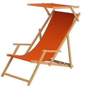 Holz-Liegestuhl Strand-Liege Stofffarbe TerracottaSonnendach