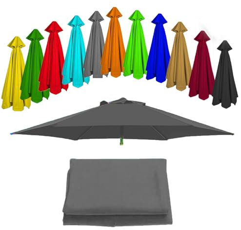 Lona de recambio para sombrilla tela de repuesto para sombrilla de 3.0 Metros y 6 Brazos, Cubierta de Repuesto para sombrilla de patio, Toldo de repuesto - Lona de poliéster - Protección UV(Color:Gray