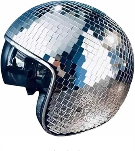 Disco Mirror Glitter Ball Helmets/with Retractable Visor/Stunning Disco Ball Helmets for DJ Club Stage Bar Party Dance (Silver)