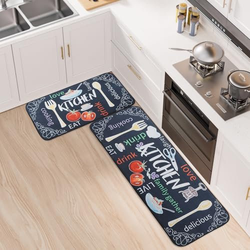 7VSTOHS Juego de Alfombras de Cocina Antideslizantes de 2 Piezas, Tapete Cocina Antideslizante Resistente al Aceite, Adecuado para Cocina, Baño, Sala de Estar, 43x75 + 43x120 cm