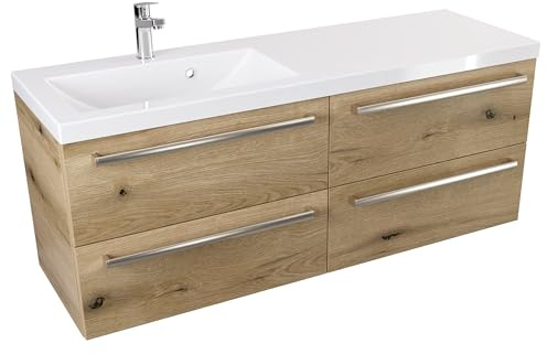 Furni Hängeschrank mit Waschbecken ATHD 120 cm S Links - Eiche Evoke Coast Matt - Gebürstete Stahlgriffe