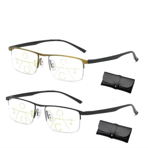 Sherum Intellireaders, Outfany Intellireader, Gleitsichtbrille Herren, Libiyi Intelligente Lesebrille, Outfany Lesebrille, Progressive Fern- Und Nah-Lesebrille Aus Titan (1.5x,Black+Gold)