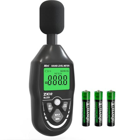 ZKH Digitales Schallpegelmessgerät, Dezibel Messgerät Bereich 30-130dB, LCD-Display, A-bewertet, 30-8KHz, Auflösung 0,1dB, Genauigkeit ±1,5 dB, Max/Min/Hold Funktion, Zuhause, Fabrik, Laute Nachbarn