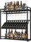 Estantería de Vino de Pared, Estantería de Vino Moderna de Gran Capacidad de Metal con Soportes para Botellas y Copas, Estantería Multifuncional de 3 Niveles para Estantería de Almacenaje de Bar de Re