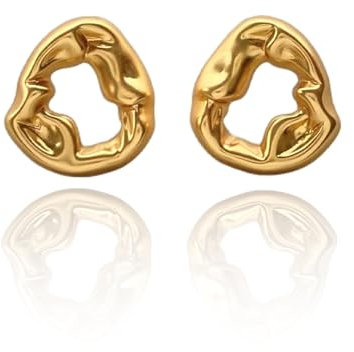 Cosmeria 1 Paar 18K Gold Ohrringe, Tropfen Creolen für Damen, Statement Goldene Ohrringe, Boho Ohringe, 25mm Hoch, 22mm Breit