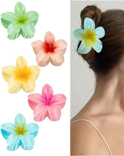 KGDUYC 5pcs Pinces à Cheveux Plumeria Clip Cheveux Fleurs Artificielle en Plastique Grip Octopus Mâchoires à Cheveux Griffes à Cheveux Coiffure Femme et Filles pour Plage Vacances - 5 couleurs