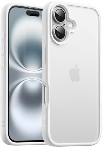 JETech Cover Opaca per iPhone 16 6,1 Pollici, Protezione Anticaduta Antiurto di Grado Militare, Custodia Cellulare Posteriore Glassata Traslucida, Anti-Impronte (Bianco)