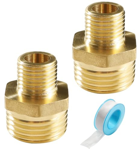 Lyeteung 2 Stücke G1/2 Männlich auf G1/4 Männlich, Messing Hex Nippel Außengewinde, Sechskant-Nippel, mit Gewinde Dichtband, für Rohranschluss