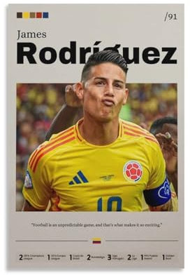 MIMCKISJ James Rodriguez Wandkunst-Poster, Fußball-Sterndruck, Fußball-Dekor, Fan-Geschenk, James Rodriguez, Kunstwerk, Leinwand, Poster, Schlafzimmer, Dekoration, Landschaft, Büro, Raumdekoration,