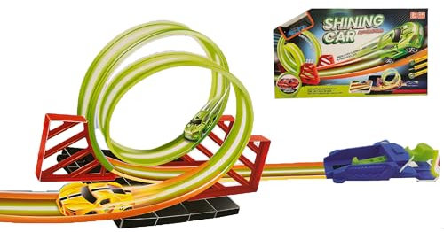 Leuchtende Spielzeugbahn Doppelte Todesrunde mit Auto Piste Autos Piste Track Piste Autos flexibel Todesfahrt Auto inklusive Loop-Akrobahn mit Launcher