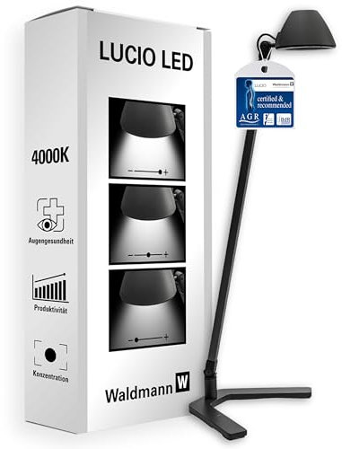 Waldmann Schreibtischlampe | LUCIO HOME | LED Tischlampe in Profi-Qualität für Homeoffice, Büro, Schreibtisch & Lernen | 4000 K (LUCIO)