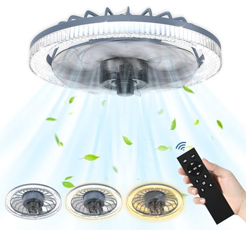 AufuN 60W LED Deckenventilator mit Beleuchtung und Fernbedienung,Leise 4 Geschwindigkeiten Ventilator Deckenleuchte Mit Beleuchtung Wohnzimmer Modern Dimmbar Deckenlampe, Schwarz 31CM