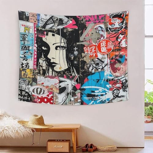 EKZLQJWPN 3D Druck Japanische Graffiti Wandteppiche Poster Ornament Wandbehang Wandteppich Wanddeko Wandbehang Für Schlafzimmer Wohnzimmer Tapisseries 150cmx200cm