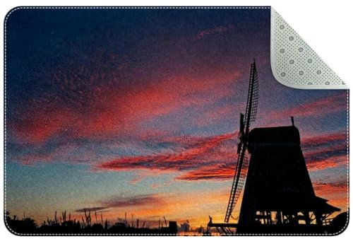 Dutch Windmill at Sunset Indoor Door Mat, Non-Slip Absorbent Doormat Inside Floor Mats Area Rug for Entryway, Machine Washable Entrance Rug Outdoor 90x60cm