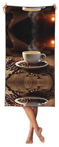 ZXMDZTSS Coffee Cup and Coffee Beans - Print Sand Free Quick-Dry Beach Towel Oversized Eco-Friendly Luxury For Adults, Pool, Travel (140x70cm)