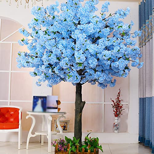 BYCILA Artificial Cherry Blossom Trees,Blue Cherry Blossom Tree Sky Fake Sakura Real Wood Stems for Modeling Landscape Wedding Party Decor 1x0.6m/3.2x1.9ft