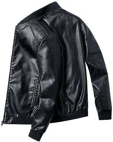 Giacca in Pelle Uomo, Leggera Sottile con Tasca sulle Maniche Giubbotto Bomber Giaccone Giacca Chiodo Pelle Biker Motociclista Giacca Pelle Moto Giacca Mezza Stagione Cappotto in Ecopelle
