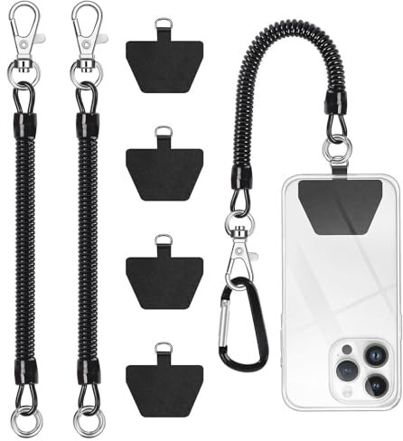 LunarCharm 2 pièces de Cordon de sécurité pour téléphone, Anti-vol, pour la randonnée et l'escalade en extérieur, Compatible avec la Plupart des Smartphones, Attache Noire